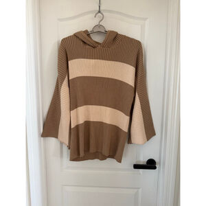 Women's FP Beach Brown & Beige Striped Ribbed Hoodie M